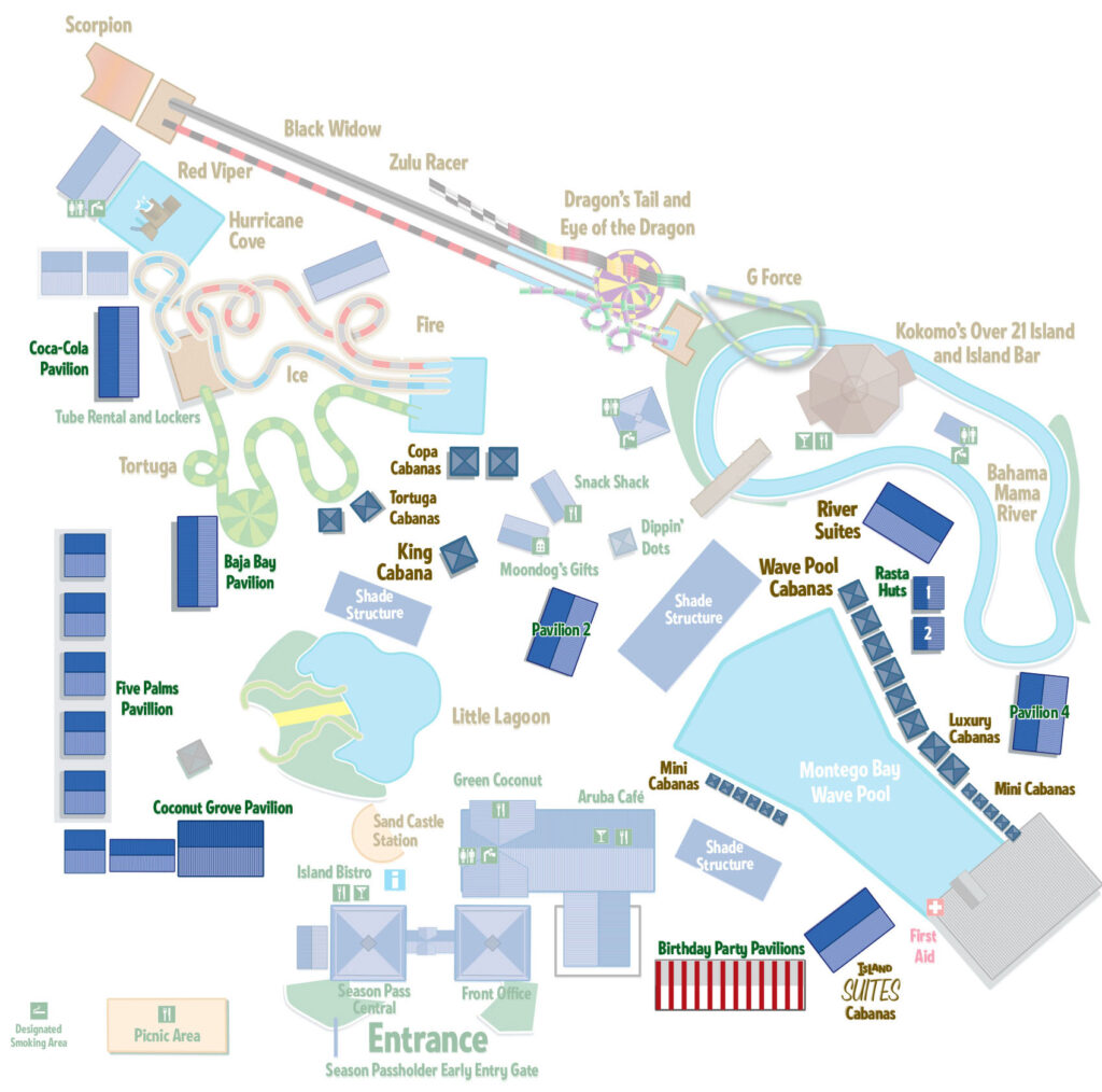 Wild Island Waterpark Group areas map